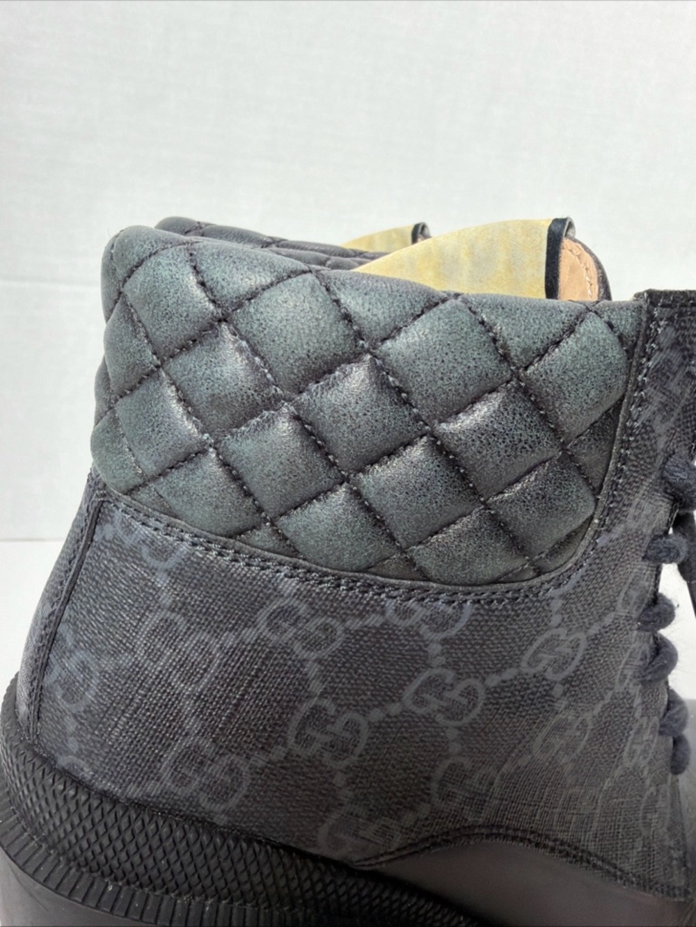 Gucci APOLLO CALFSKIN GG SUPREME NAPPA SAMOA QUILTED LACE UP ANKLE BOOTS 36.5 - Picture 3 of 16